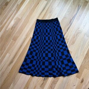 Blue and Black Checkered Midi Skirt